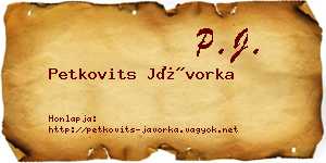 Petkovits Jávorka névjegykártya